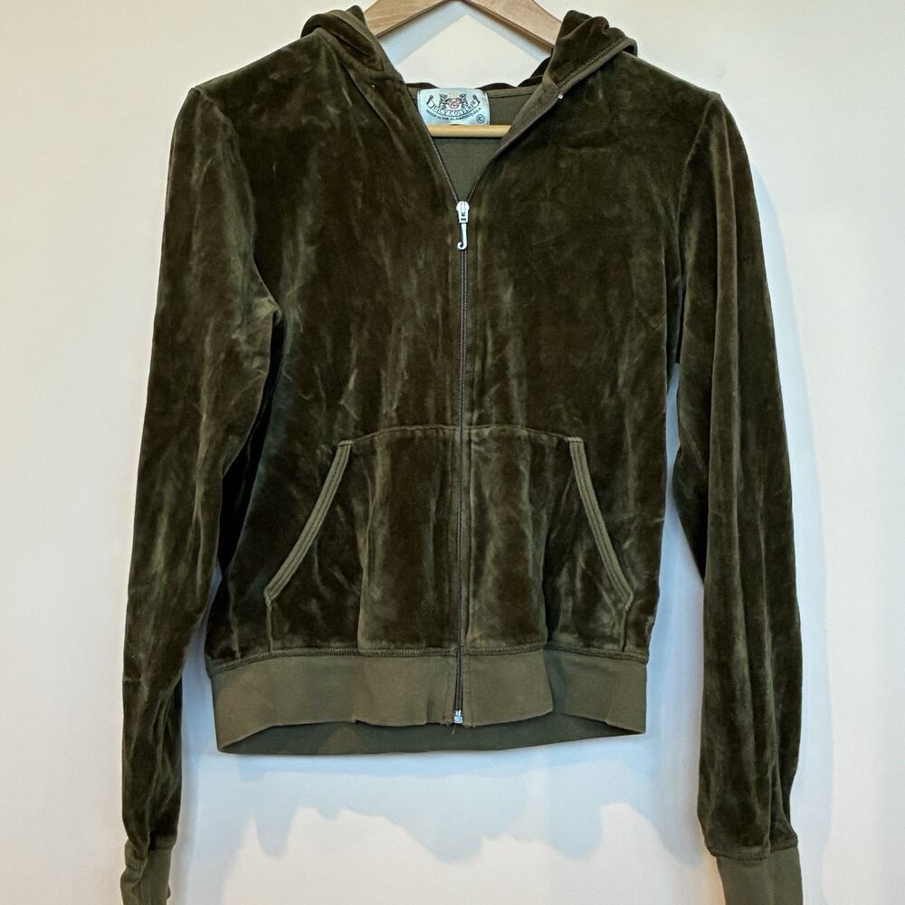 Vintage Juicy Couture Velour Zip Hoodie Y2K Mink Gray Size XL